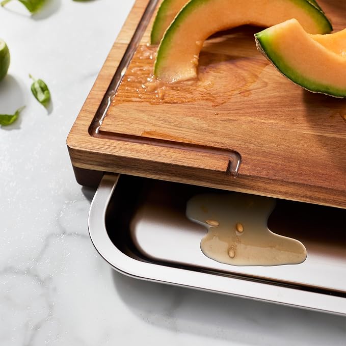 ZWILLING BBQ+ Cutting Board with Stainless Steel Tray, Acadia Wood, 17" x 14" x 13"