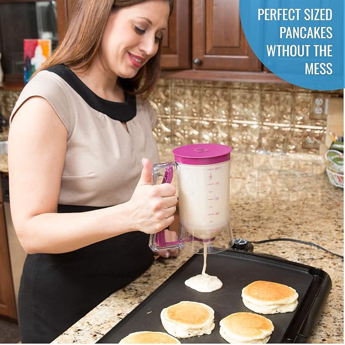 KPKitchen Pancake & Cupcake Batter Dispenser and Stainless Steel Measuring Cups and Spoons Set of 14 - Perfect for Waffles, Cakes, Crepes or Any Baked Goods - 7 Cup and 7 Spoon Metal Measure Sets