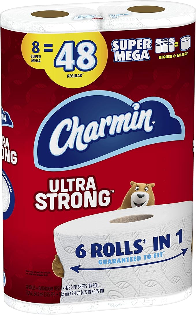 Charmin Ultra Strong Toilet Paper, Super Mega Roll, 8 Count of 426 2-Ply Sheets Per Roll