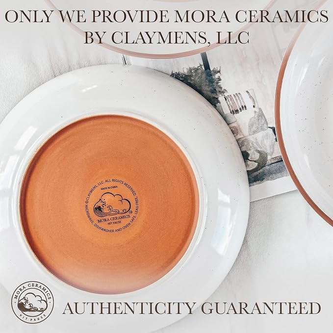 Mora Ceramic Large Pasta Bowls 30oz, Set of 4 - Serving, Salad, Dinner, etc Plate/Wide Bowl - Microwave, Oven, Dishwasher Safe Kitchen Dinnerware - Modern Porcelain Stoneware Dishes, Vanilla White