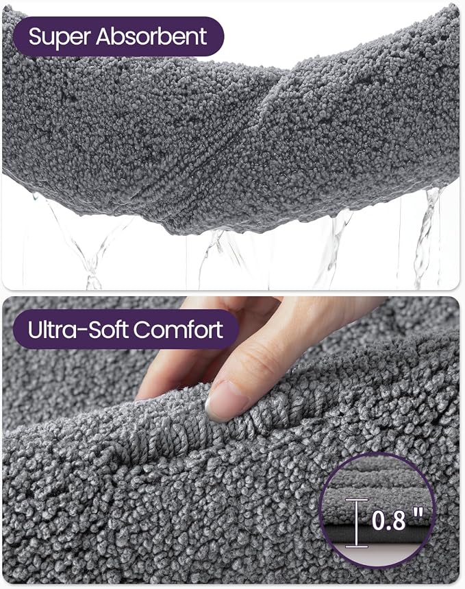 DEXI Bath Mats Bathroom Rug Non Slip Bathmat, 43x24 Dark Grey | Large Soft Microfiber Carpet, Washable, Absorbent Quick Dry for Shower Floor Sink