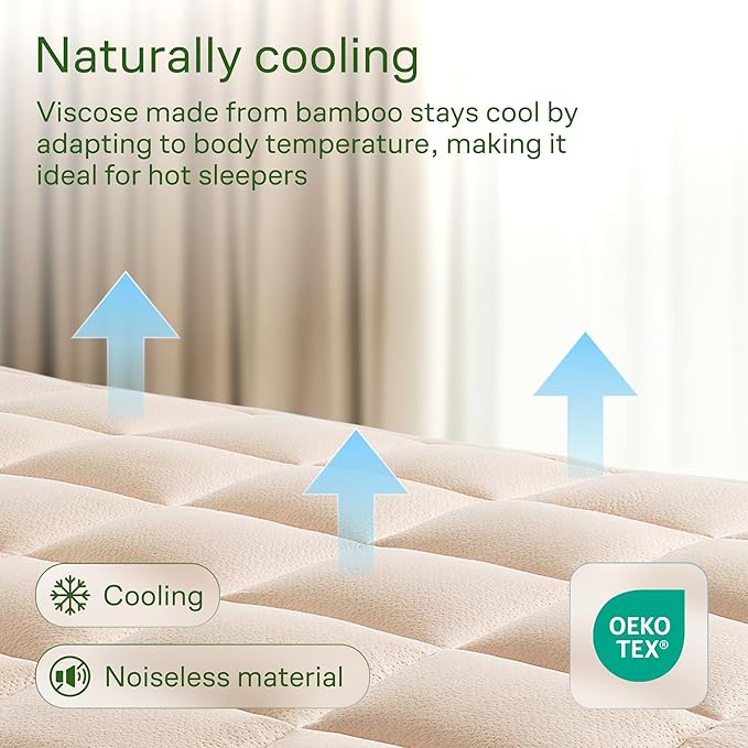 Niagara Sleep Solution Ultra Soft California King Size Mattress Topper - Rayon Derived from Bamboo Pillow Top Mattress Pad for Back Pain Relief - Naturally Cooling for Hot Sleepers, Beige