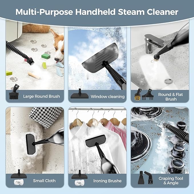Steam Mop, 12-in-1 Powerful Handheld Steam Cleaner Detachable Steam Mops for Floor Cleaning, 565ML Removable Tank, 23FT Power Cable, MultiPurpose Steamer for Hardwood, Tile, Grout, Furniture