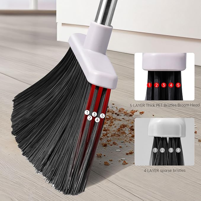 Broom with Dustpan Combo Set, Hand Broom and Dustpan Set for Sweeping Indoor Angle Broom for Home Office Kitchen Lobby Floor Pet Hair Indoor&Outdoor Cleaning (White&Gray)