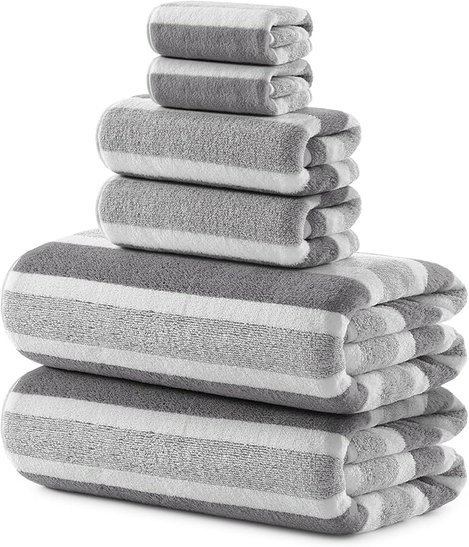 REDKISS 6-Piece Microfiber Bath Towel Set, Ultra Soft, Highly Absorbent & Quick Dry, 35x70 Inch Oversized, Gray Towels for Bathroom, Spa, Gym, 2 Bath 2 Hand 2 Washcloths