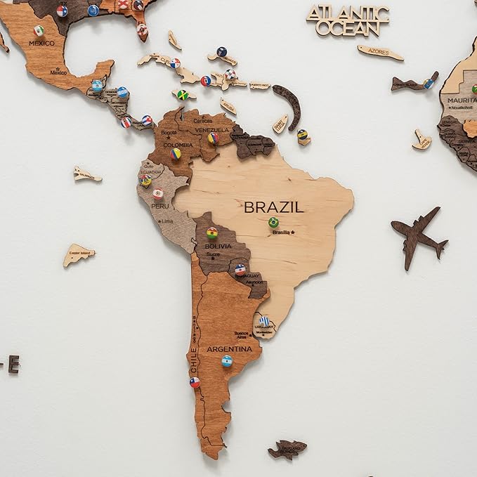 Enjoy The Wood 3D Wood World Map Wall Art Large Wood Wall Décor Housewarming Gift Idea Art World Travel Map For Home & Kitchen or Office (3XL, Multicolored)