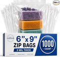 Seal Fresh 6" x 9" (1000 Count) 2 Mil Clear Reclosable Zip Plastic Poly Bags — Resealable Zip Bag, Seal Bags for Treats, Crafts, Party Favors, Small Food Storage, Packaging