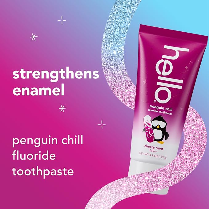 Hello Penguin Chill Kids Toothpaste with Fluoride, Kids Mint Toothpaste with Cherry Flavor, Freshens Breath and Helps Prevent Cavities, Strengthens Enamel, SLS Free, 4.2 oz Tube (Pack of 3) | Freshens Breath, Prevents Cavities, Strengthens Enamel, Tast...