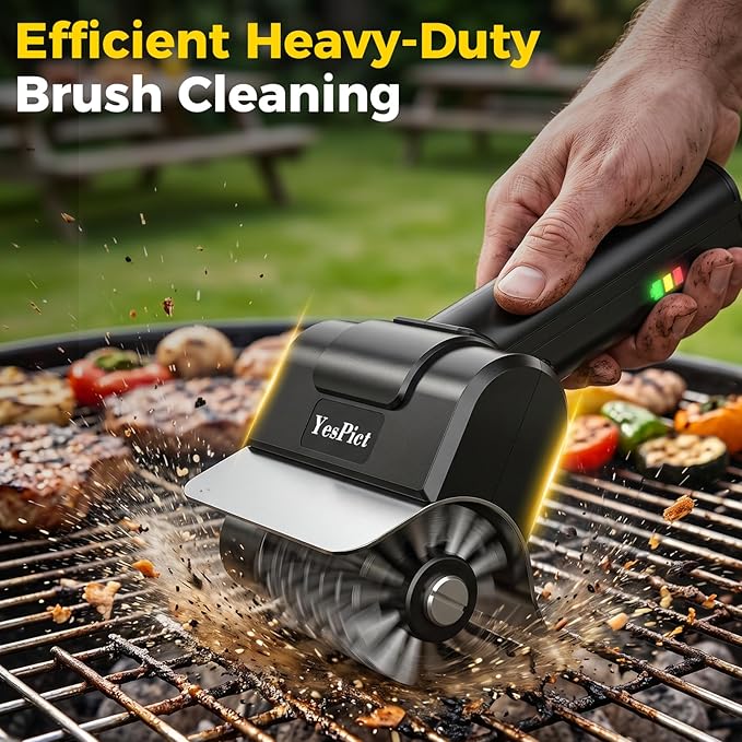 Electric Grill Brush, Cordless Rechargeable Grill Cleaning Brush 1500RPM, Max 180-Min Runtime, Electric Grill Cleaner for Outdoor Stainless Steel Cast Iron Grates, BBQ Gift for Men Father Husband
