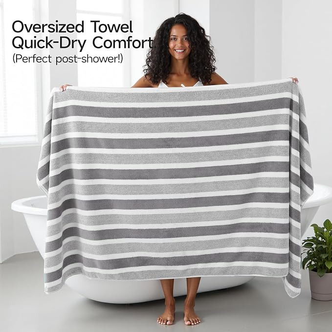 REDKISS 6-Piece Microfiber Bath Towel Set, Ultra Soft, Highly Absorbent & Quick Dry, 35x70 Inch Oversized, Gray Towels for Bathroom, Spa, Gym, 2 Bath 2 Hand 2 Washcloths