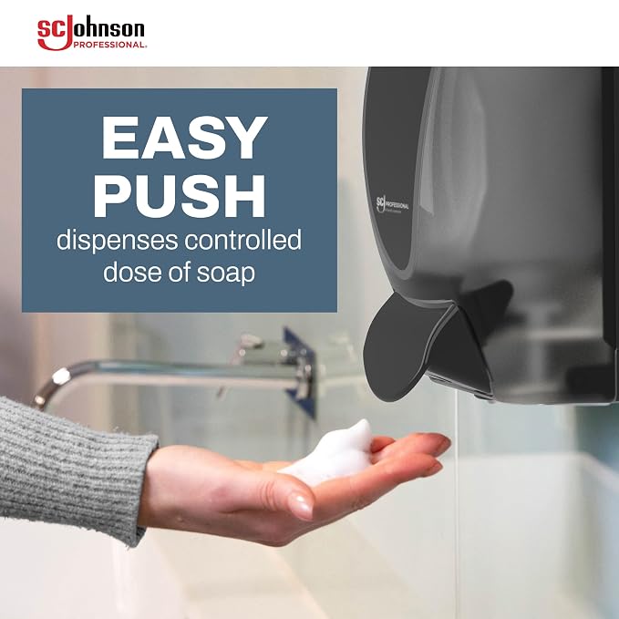 SC Johnson Professional Clear FOAM Dispenser and Refill Starter Kit, Wall Mount Soap Dispenser for Hand Soap, 1 Refresh Clear FOAM Hand Wash, 1 Liter Cartridge, 33.8 fl. oz., for Professional Use Only