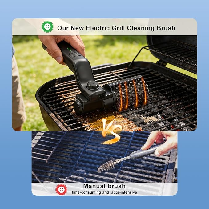 Electric Grill Brush for Outdoor, Rechargeable Grill Cleaning Brush with Replaceable Brush Heads, 3-Speed Settings, and Adjustable Angle, Designed specifically for Outdoor Charcoal and Gas Grills