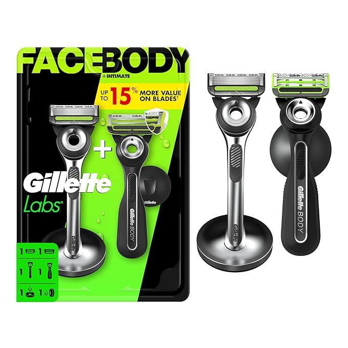 Gillette Labs Razor Duo Pack, 1 Face Razor, 1 Body + Intimate Razor, 2 Razor Blade Refills (1 Face, 1 Body)