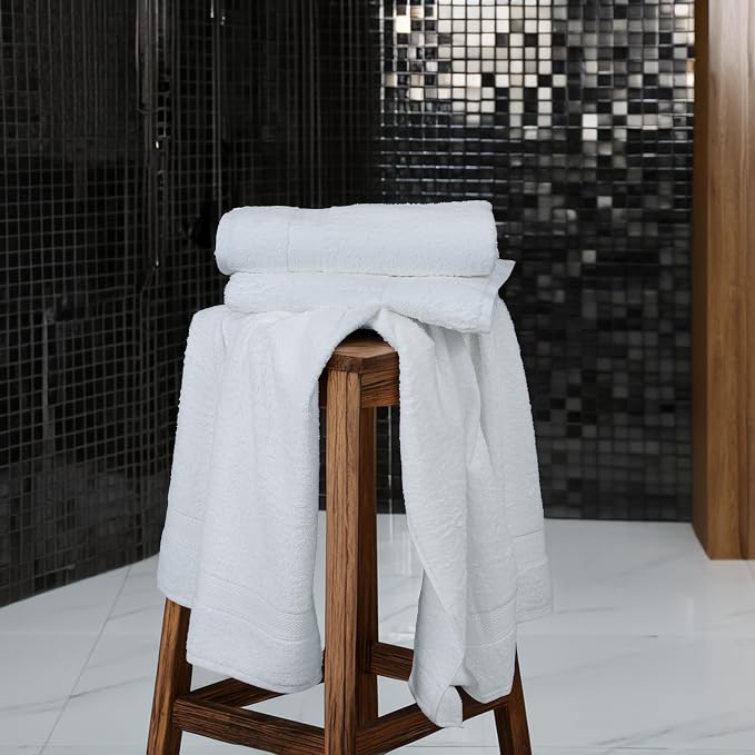 Large Bath Towels Set of 6 – 100% Cotton Terry – 24" x 50" – Quick Dry, Soft & Highly Absorbent – White Towels for Bathroom, Gym, Spa, Pool & Daily Use