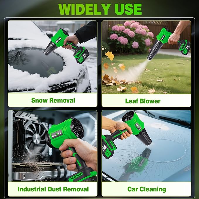 Leaf Blower Cordless with Two 4.0Ah Battery and Charger 800,000 RPM Lightweight Battery Powered Electric Leaf Blower Handheld Blowers for Lawn Care,Dust,Snow,Car Blowing Water (Dark Green)