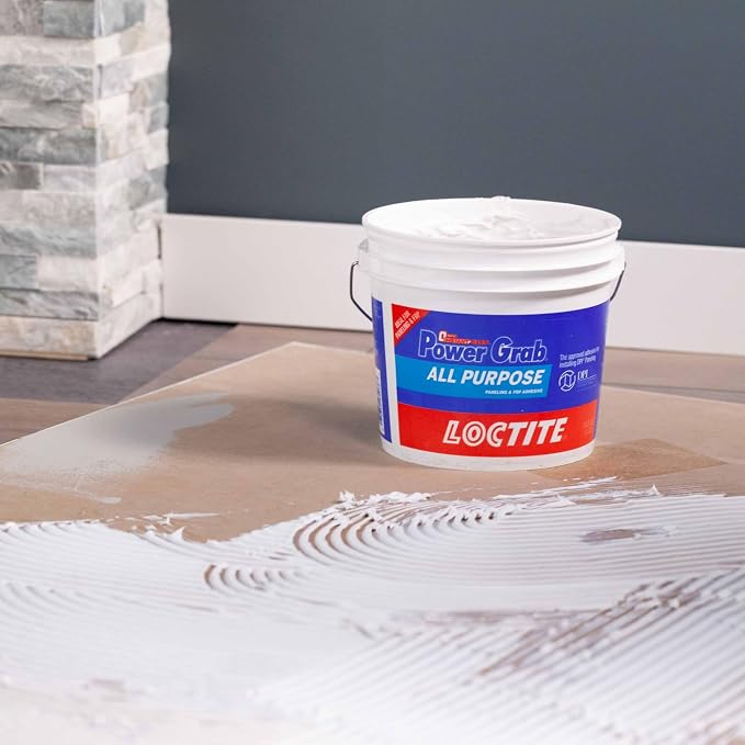 Loctite Power Grab Express All Purpose Construction Adhesive, White, 1 Gallon Pail, 1 Pack - Versatile Construction Glue for Cement, Tile, Wall & More