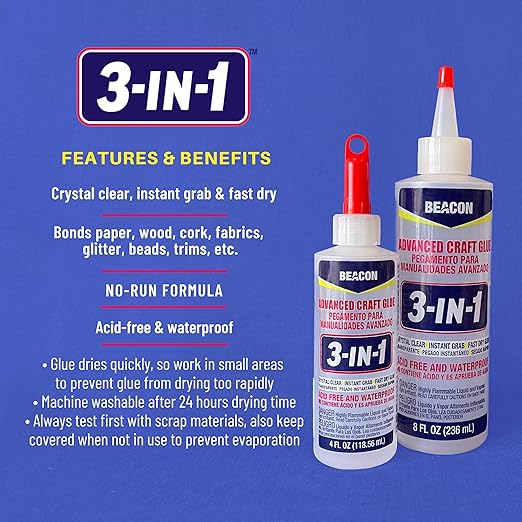 BEACON 3-in-1 Advanced Craft Glue - Fast-Drying, Crystal Clear Adhesive for Wood, Ceramics, Fabrics, and More, 4-Ounce, 12-Pack