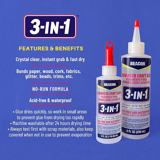 BEACON 3-in-1 Advanced Craft Glue - Fast-Drying, Crystal Clear Adhesive for Wood, Ceramics, Fabrics, and More, 8-Ounce, 4-Pack