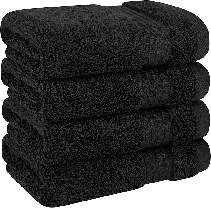 Cotton Paradise 100% Cotton Turkish Towel Set, Soft Absorbent Quick Dry, 4 Piece Washcloth Set, Coal Black