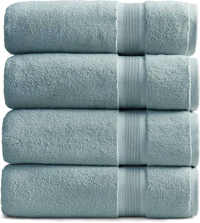Springtree Home Luxury Bamboo Rayon Plush Bath Towel Set | 4-Pack | Aegean | 35% Bamboo Rayon - 65% Zero Twist Cotton | Absorbent Quick-Dry Towels for Bathroom | Ultra Soft | OEKO-TEX Standard 100