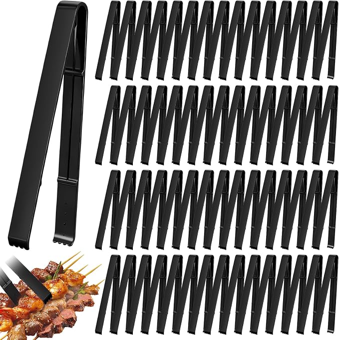 60 Pcs Plastic Tongs for Serving Bulk 9 Inch Black Plastic Disposable Serving Tongs Heavy Duty Salad Utensils for Kitchen Buffets BBQ Events Weddings Party