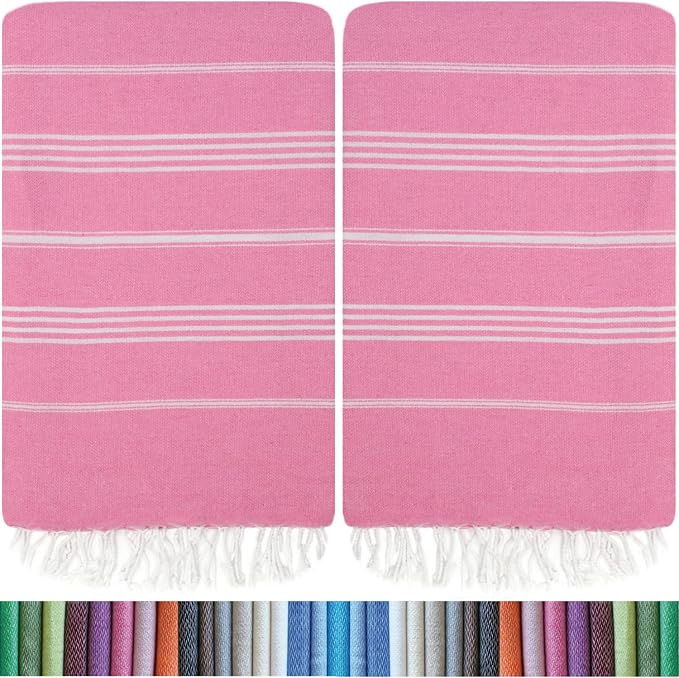 HAVLULAND Turkish Beach Towels, Set of 12, Oversized 72"x40" - Pink | Soft Hammam Peshtemal, Sand Free, Quick-Dry, Absorbent Bath Towel | Lightweight & Compact for Travel, Pool, Gym, Spa