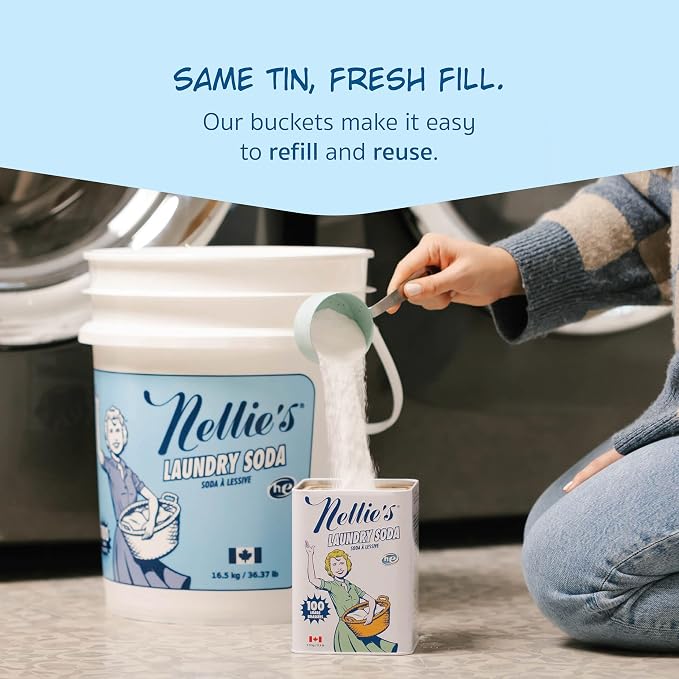 Nellie's Laundry Soda - Concentrated Laundry Detergent Powder - 100 Load - Gentle on Skin and Environment - Fragrance-Free - (Made in Canada) | Septic-Safe, HE Compatible & Fragrance-Free, Concentrated Formula