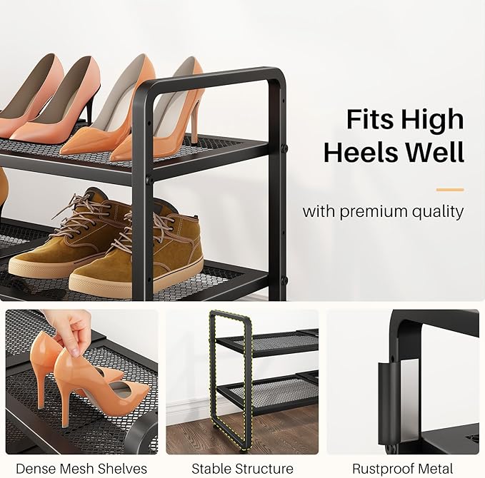 SNTD Shoe Rack - Expandable Shoe Organizer for Closet, Adjustable Metal Shoe Shelf Storage, Stackable Long Shoe Stand Holder for Garage, Entryway, Door Entrance (Black, 2-Tier)