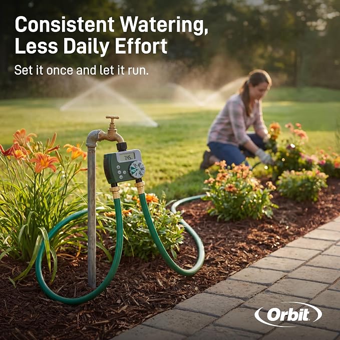 Orbit Programmable Digital Hose Watering Timer - 2 Outlet - Battery Powered - with LCD Screen - Built-in Rain Delay - Water-Resistant - 58910