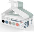 Plastic Hangers 30 Pack – Made in the USA – 6lb Capacity Standard Clothes Hangers with Strap Hooks for Dresses, Lingerie, Shirts, Pants, and Jackets – White & Mint