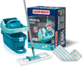 Leifheit Floor Cleaning Profi XL Mop and Bucket Set – 42 cm Microfibre Mop for Large Floors with 360° Joint, Foot-Pedal Wringing System, Heavy Duty 8 L Bucket, Easy Moist or Wet Cleaning, Turquoise | Bucket wringer on wheels, foot wringing system, 2 Mi...