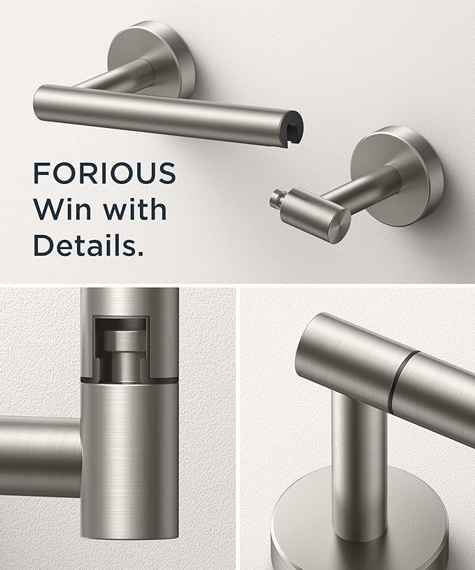 FORIOUS Toilet Paper Holder Wall Mount, Stainless Steel Rustproof Double Post Pivoting Tissue Roll Holder for Bathroom, Commercial Toilet Paper Dispenser (Brushed Nickel, Classic)