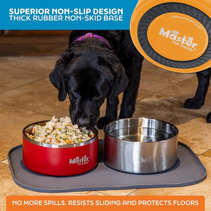Master Pet Supply Stainless Steel Dog Bowls - 128 oz, Heavy Duty - Mango Tango, Double Wall Extra-Thick Insulated, Non-Slip Pet Water Bowl for Dogs, Cats & Pets, Anti Rust Metal, Dish Washer Safe