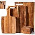Acacia Wood Cutting Board Set of 3 with Stand, Multi-Size Wooden Chopping Boards for Kitchen Food Prep, Charcuterie, Cheese and Serving, Space-Saving Storage
