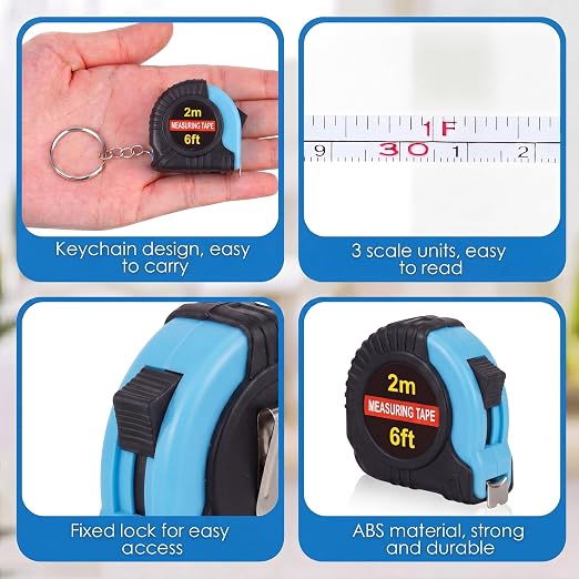 Kanayu 50 Pcs Mini Tape Measure Keychains 6 ft Small Retractable Measuring Tape Bulk with Lock Steel Easy Read Pocket for Birthday Party Favors Daily Use (Aqua Blue)
