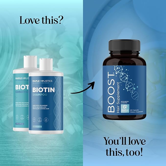 Rosemary Biotin Shampoo and Conditioner Set - Volumizing Shampoo and Conditioner for Thinning Hair for Women & Men with Nourishing B Vitamins - Color Safe Sulfate Paraben & Silicone Free (16 Fl Oz)