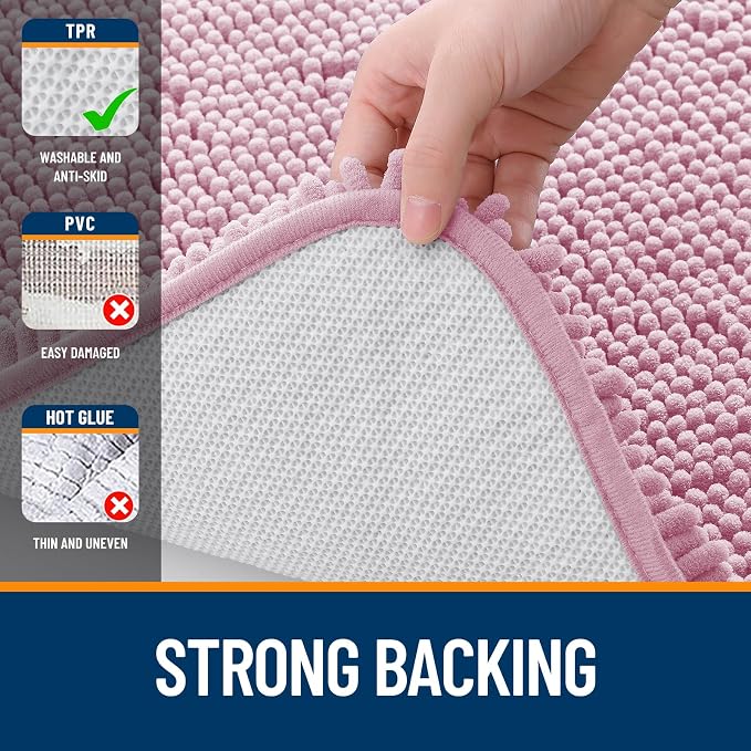 OLANLY Large Bathroom Rugs 45x27, Extra Soft Absorbent Chenille Bath Rugs, Rubber Backing Quick Dry, Machine Washable Bath Mats for Bathroom Floor, Tub and Shower, Home Decor Accessories, Dusty Rose
