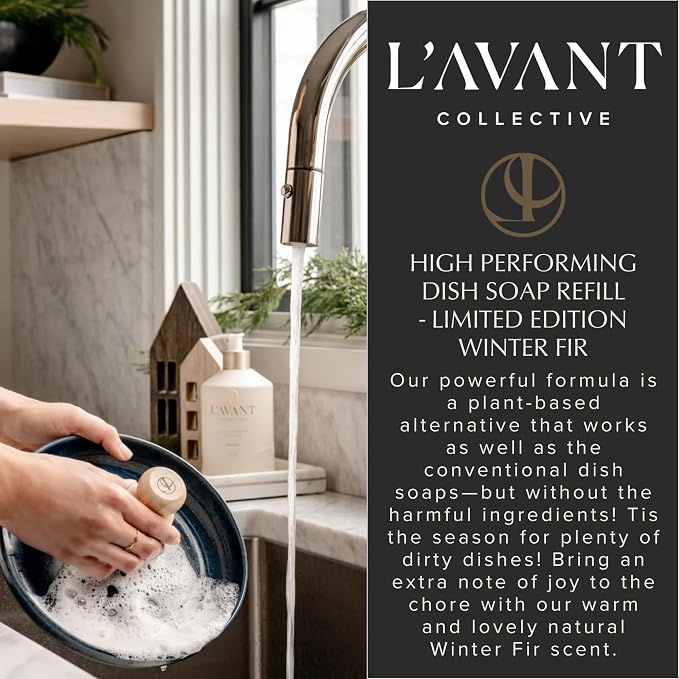 L'AVANT Collective Natural Luxury Dish Soap Refill | Plant-Based, Non-Toxic & Grease-Cutting, Refill for Glass Bottle, 32 Fl Oz | Winter Fir