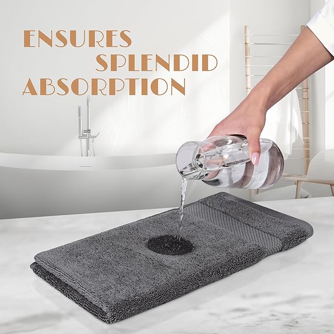 White Classic Dark Gray Washcloths Set for Body and Face Towel, Cotton Wash Cloths Bulk 12 Pack, Spa Fingertip Wash Clothes 12x12 Inch, Soft Absorbent Gym Towels