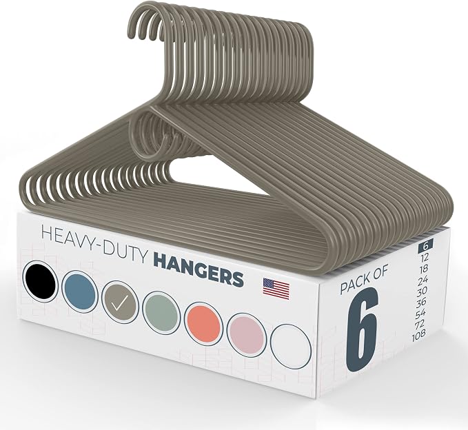 Heavy Duty Clothes Hangers 6 Pack – Made in the USA – 8lb Capacity Plastic Hangers for Adult Clothing – Durable for Pants, Coats, Jackets, or Jeans – Gray