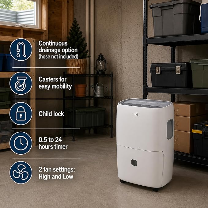SPT SD-53E: 50-Pint Dehumidifier with ENERGY STAR,white,15 x 11.5 x 25.5 in