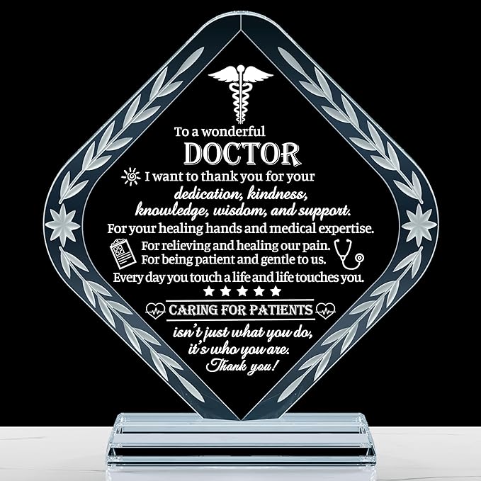 Movdyka Doctor Appreciation Gifts for Men Women Engraved Crystal Plaque Keepsakes Doctor Thank You Gift for Him Her Doctors Day Present Christmas Thanksgiving Birthday Retirement Best Dr. Decor