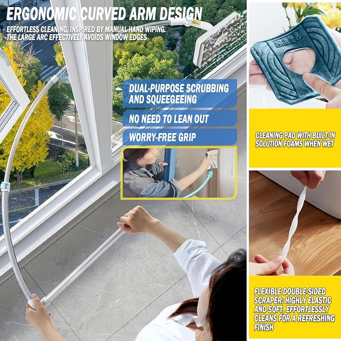 High Rise Outdoor Window Cleaning Tools - 2 in 1 Windows Washing kit with 51" Extendable Pole, Double-Sided Squeegee for Inside & Outside Glass Cleaner Apartments & Homes