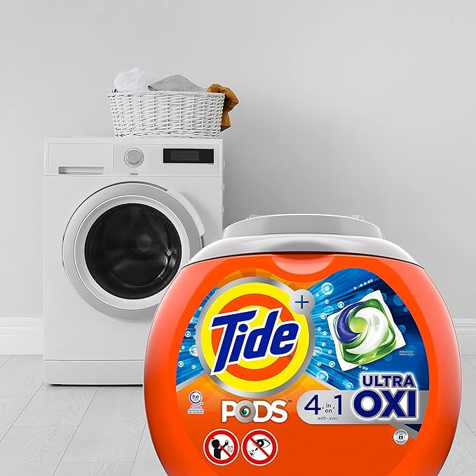 Tide 4-n-1 Ultra Oxi PODS Laundry Detergent Pacs, 57 Count, HE Compatible, Built in Pre-treater for Stains (Pack of 4)
