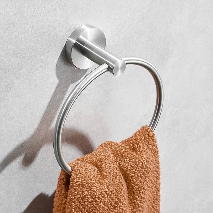 Brushed Nickel Toilet Paper Holder Towel Ring, Hand Towel Holder and Toilet Roll Holder Double Post Pivoting Bathroom Accessories Wall Mounted Bathroom Hardware Set Stainless Steel, 2 Pieces