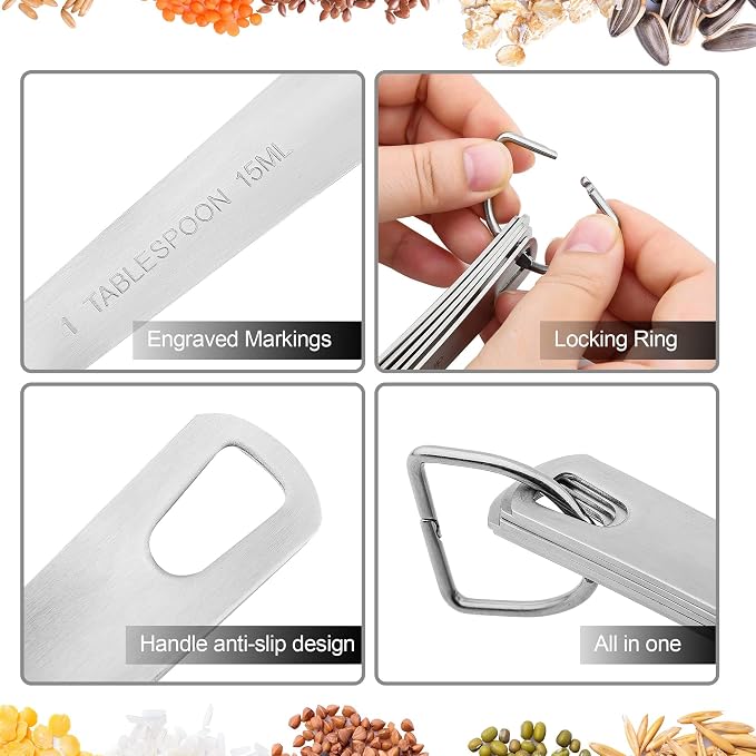 Measuring Cups and Spoons Set, 18/8 Stainless Steel Measuring Cups and Spoons Set for Kitchen & Baking, Heavy Duty Metric & US 8 Measure Cups & 9 Spoons & 1 Leveler
