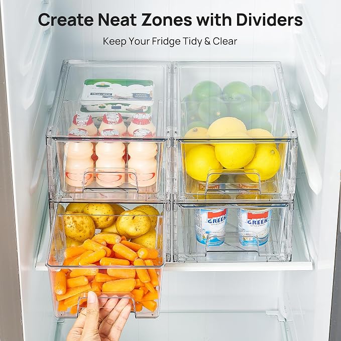 Vtopmart 8 Pack Clear Stackable Storage Drawers, Pull-Out Organizers, 4 Tall and 4 Small for Under Sink, Pantry, Bathroom, Closet and Kitchen Cabinets