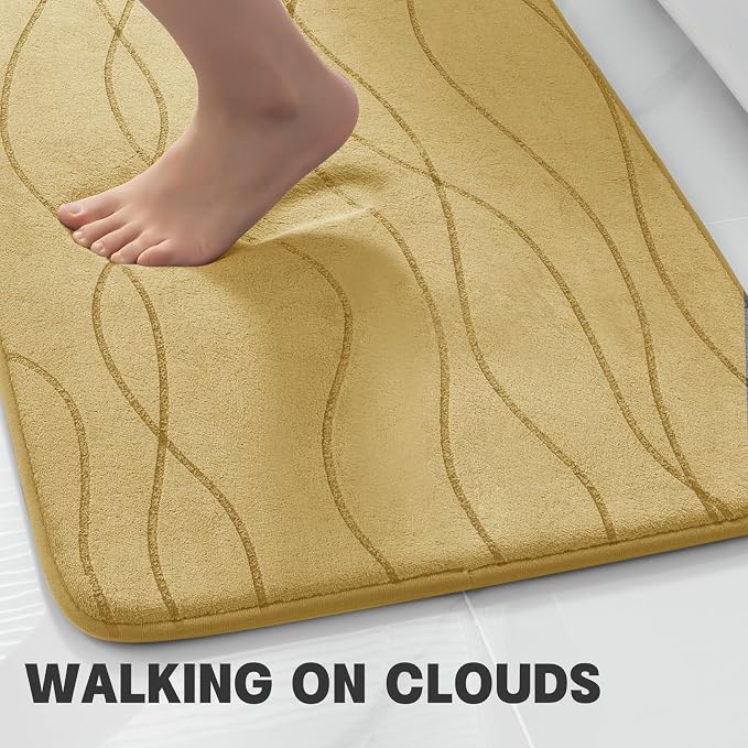YIHOUSE Bathroom Rugs Set 2 Piece, Memory Foam Bath Mat Beige | U Shaped+Small Mat, Ultra Soft, Absorbent, Non-Slip, Machine Washable, for Bathroom, Sink and Toilet
