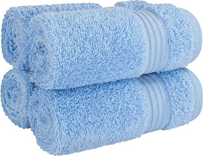 Cotton Paradise 100% Cotton Turkish Towel Set, Soft Absorbent Quick Dry, 4 Piece Washcloth Set, Sky Blue