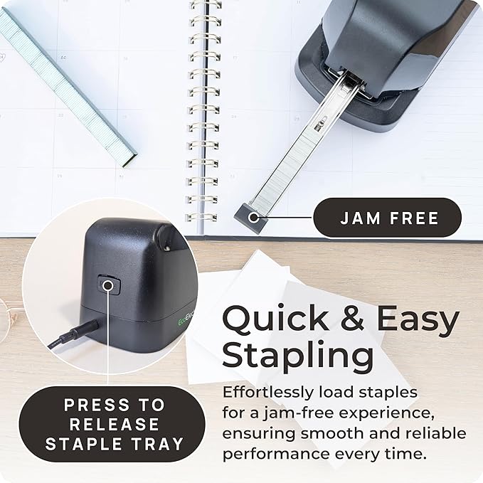 EcoElectronix Heavy Duty Automatic Electric Stapler - Industrial Desktop Office, 45 Sheet High Capacity, Quiet Operation, Jam-Free, Easy Reload - AC Adapter